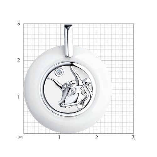Подвеска из серебра с керамической вставкой и фианитом. знак зодиака телец (Арт.94-130-00571-1)