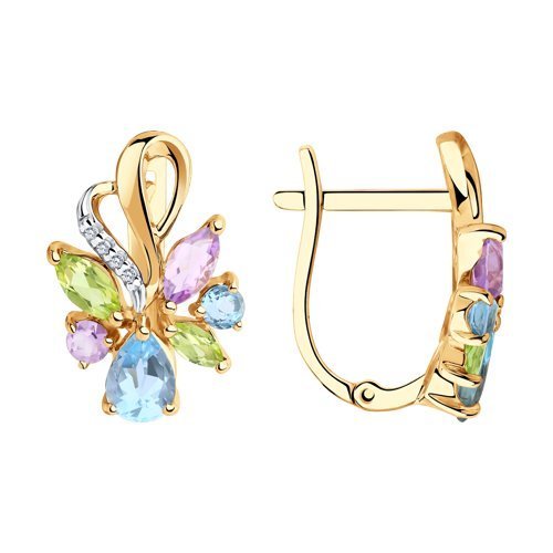 Серьги золотые пробы 585 с миксом камней (Арт.51-320-00350-1)