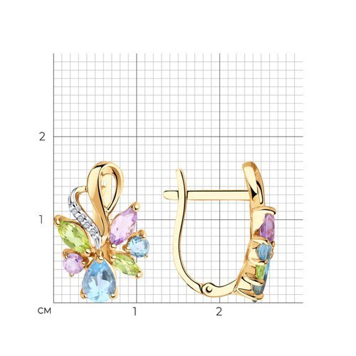 Серьги золотые пробы 585 с миксом камней (Арт.51-320-00350-1)