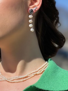 Серьги серебряные с жемчугом «Крылья» MyJewels (арт.0221)