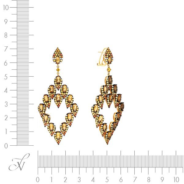 Серьги из золота с бриллиантом и кварцем (Арт.aase3164-20_sr_sm_qz_yg)