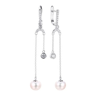 Серьги серебряные с жемчугом и фианитами «Nautilus Grace» Fresh Jewelry (арт.PI-E2420-1-X-W-PN-X-W)