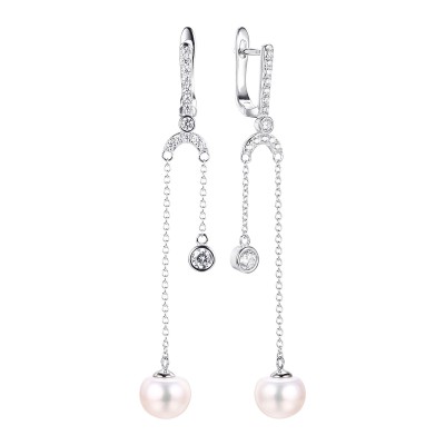 Серьги серебряные с жемчугом и фианитами «Nautilus Grace» Fresh Jewelry (арт.PI-E2420-1-X-W-PN-X-W)