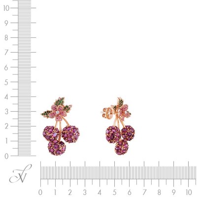 Серьги золотые с бриллиантами, родолитами и сапфирами «Вишнёвый сад» MY JEWELS (арт.3259)