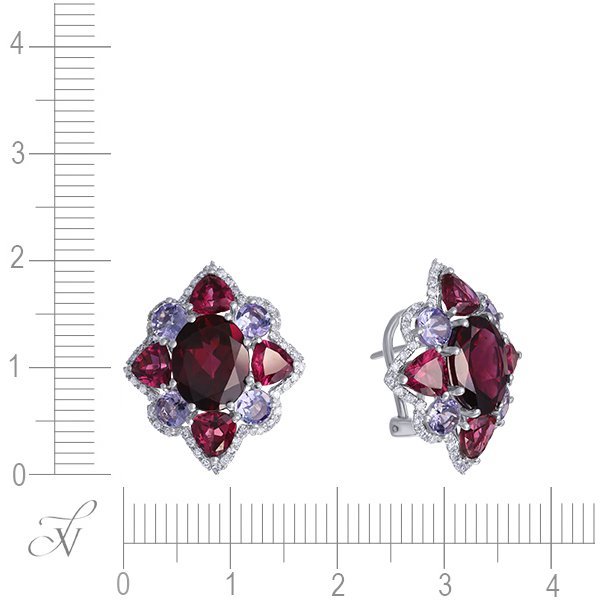 Серьги из белого золота с бриллиантом и родолитом (Арт.er-33228_sr_rh_ta_wg)