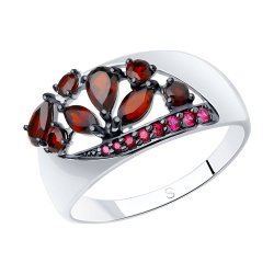 Кольцо из серебра с гранатами и красными фианитами (Арт.92011345)