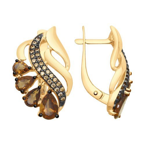 Серьги из золочёного серебра с раухтопазами и фианитами (Арт.92021578)