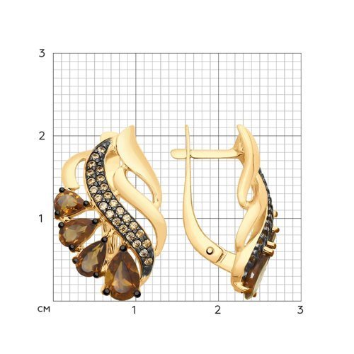 Серьги из золочёного серебра с раухтопазами и фианитами (Арт.92021578)