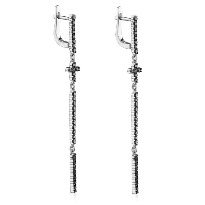 Серьги золото с бриллиантами "Ночная линия" Русские самоцветы (арт.54093)