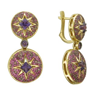 Серьги золото с аметистом, родолитом, рубином и сапфиром «Symphony Star» Estet (арт.01С5312542-1)