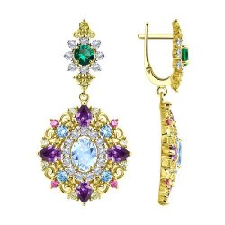 Серьги из золочёного серебра с фианитами (Арт.93020937)