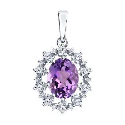 Подвеска из серебра с аметистом и фианитами (Арт.94-330-02042-3)