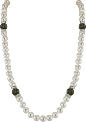 Ожерелье из серебра с жемчугом и куб. цирконием (Арт.102l-sr5-1-34)