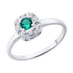 Кольцо из серебра с изумрудом и фианитами (Арт.63010001)