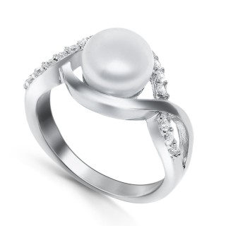 Кольцо серебряное с жемчугом и фианитами «Крылья Перламутра» MyJewels (арт.21qsibb00624a-19_zhemchugkult_kubcirkonii)