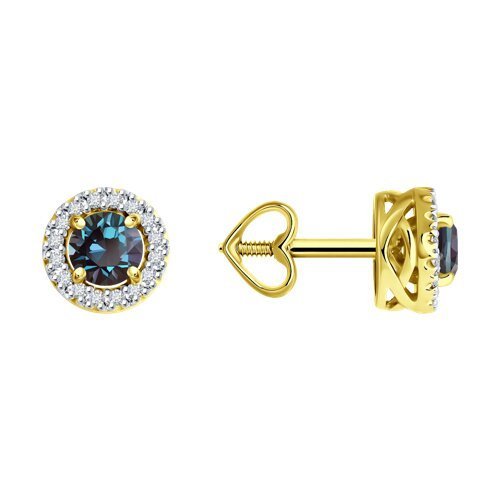 Серьги из желтого золота с бриллиантами и александритами (Арт.53-222-02344-1)