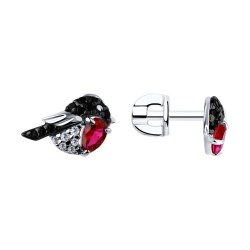 Серьги из серебра с бесцветными, красными и чёрными фианитами (Арт.94022615)