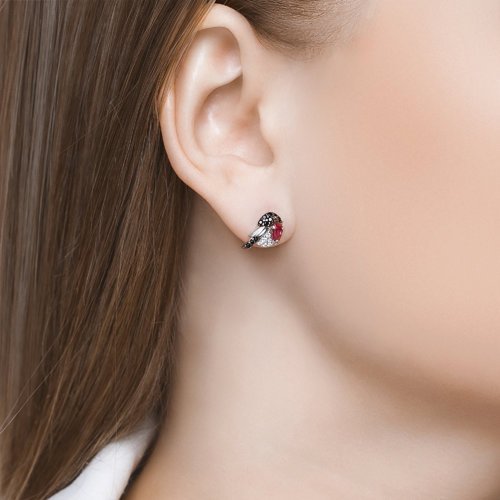 Серьги серебряные с корундом и фианитами «Алая Птичка» Соколов (арт.94022615)