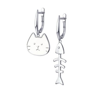Серьги из серебра с эмалью «Кошка и рыбка» Соколов (арт.94023970)
