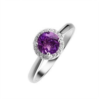 Кольцо серебряное с аметистом и фианитами «Spring Shine» Fresh Jewelry (арт.CZ-R00923-X-W-Pur-X-W)