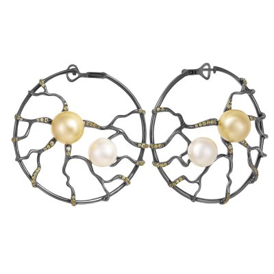 Серьги из золота с жемчугом и сапфиром (Арт.414139_ys_gnwp_wp_blk)