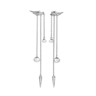 Серьги серебряные с жемчугом и фианитами «Крылья Nautilus» Fresh Jewelry (арт.PI-E2431-1-X-W-PN-X-W)