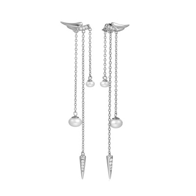 Серьги серебряные с жемчугом и фианитами «Крылья Nautilus» Fresh Jewelry (арт.PI-E2431-1-X-W-PN-X-W)