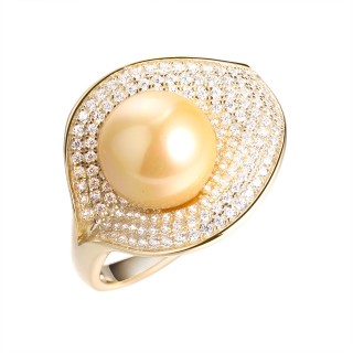 Кольцо с жемчугом и фианитами Golden Pearl Fresh Jewelry (арт.PI-R01058-X-L-ST705-X-W)