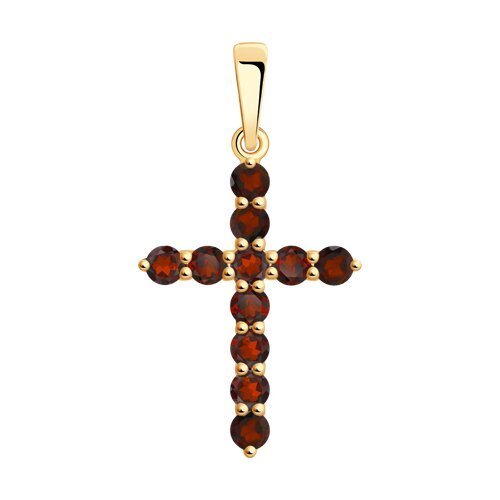 Подвеска крест золотая пробы 585 с гранатом (Арт.732372)