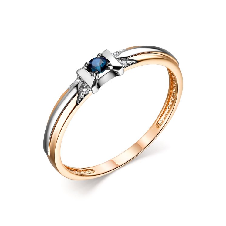 Золотое кольцо с сапфиром и бриллиантом Алькор КЮЗ (Золото) 13825-102