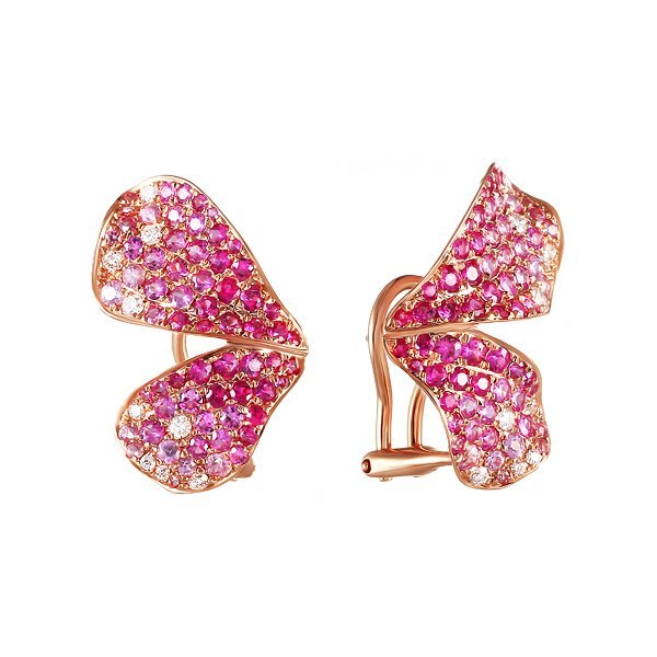 Серьги из золота 750 пробы с бриллиантами и розовыми сапфирами (арт. E0003261A02_SR_PS_PINK)