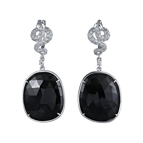 Серьги из белого золота с бриллиантом и ониксом (Арт.e28564r_wgdwtvox_ox_tv_wg)