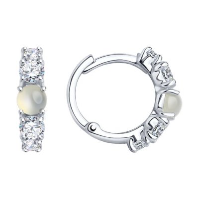 Серьги из серебра с луннными камнями и фианитами (Арт.83020230)