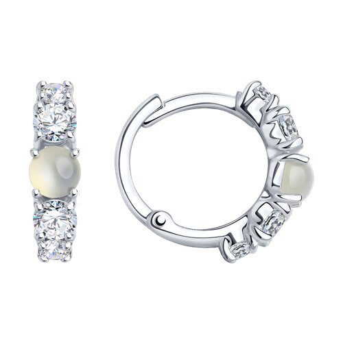 Серьги из серебра с луннными камнями и фианитами (Арт.83020230)