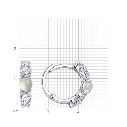 Серьги из серебра с луннными камнями и фианитами (Арт.83020230)