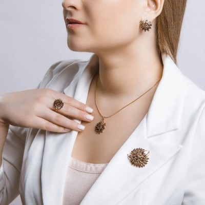 Серьги серебряные с раухтопазом «Золотой Вихрь» Соколов (арт.92021579)