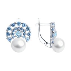 Серьги из серебра с миксом камней и жемчугом (Арт.92022672)