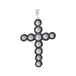 Кулон из белого золота с бриллиантами «Черно‑белый Крест» Myjewels (арт.P0601)