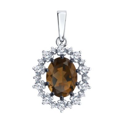 Кулон серебряный с раухтопазом и фианитами «Дымчатая Королева» Соколов (арт.94-330-02042-4)