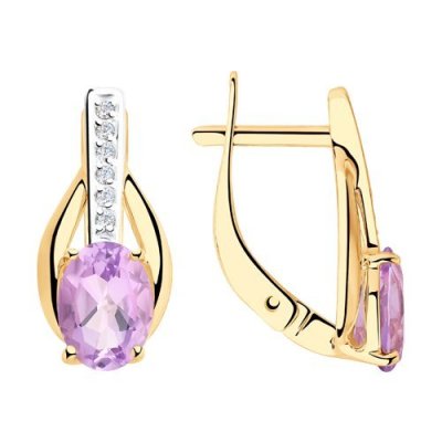 Серьги золотые с аметистом и фианитами «Лиловый Шарм» Соколов (арт.51-320-00256-4)