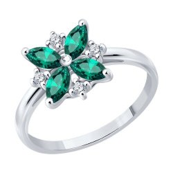Кольцо из серебра с изумрудами и фианитами (Арт.63010003)