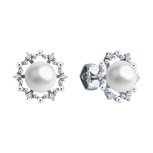 Серьги из белого золота с бриллиантами и жемчугом (Арт.52-222-02021-1)