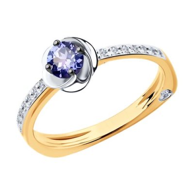Кольцо из комбинированного золота с бриллиантами и танзанитом «Лиловый рассвет» Соколов (арт.6014085)