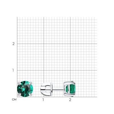 Серьги-пусеты серебро с зелёным фианитом «Изумрудная Искорка» Соколов (арт.9402)