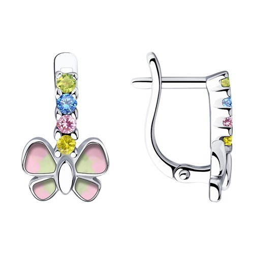 Серьги из серебра с эмалью и фианитами (Арт.94023686)