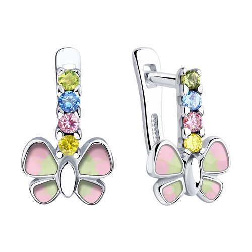 Серьги из серебра с эмалью и фианитами (Арт.94023686)