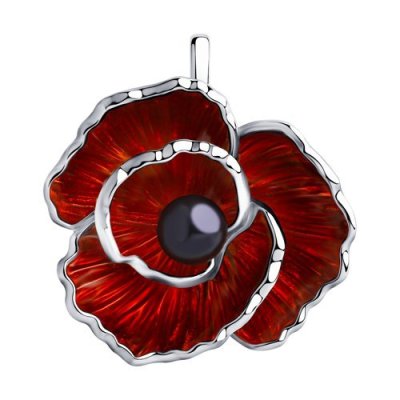 Подвеска из серебра с эмалью и чёрным жемчугом (Арт.94032398)