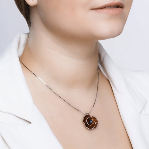 Подвеска из серебра с эмалью и чёрным жемчугом (Арт.94032398)