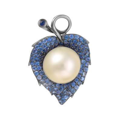 Кулон из золота с жемчугом и сапфиром (Арт.414237_sa_gnwp_blk)