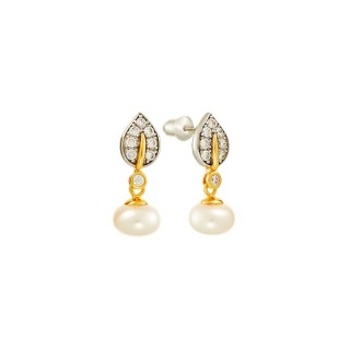 Серьги с жемчугом и фианитами «Nautilus Glow» серебро 925 Fresh Jewelry (арт.PI-E2442-2-X-WL-PN-X-W)